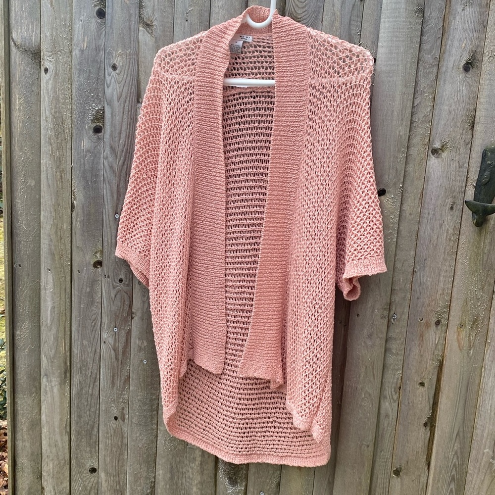 Coral Loose Knit Short Sleeve Sweater Jacket size 1X